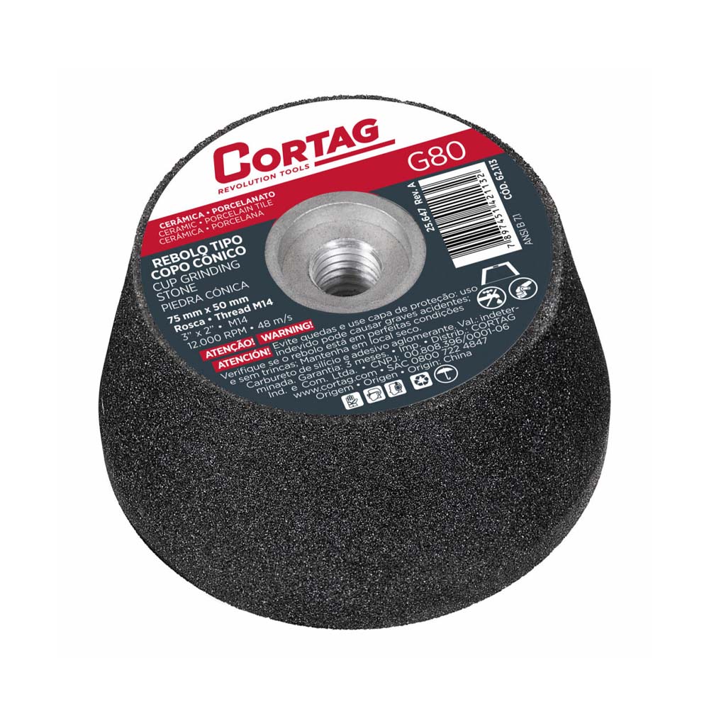 REBOLO TIPO COPO CONICO CORTAG 75MM G80 ROSCA M14